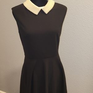 BETSEY JOHNSON Stretch Black Twill Peter Pan Pearled Collar Tea Coctail Dress
